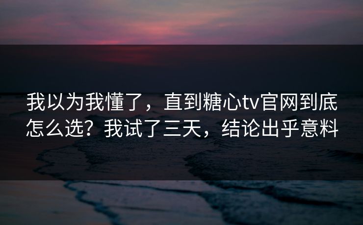我以为我懂了，直到糖心tv官网到底怎么选？我试了三天，结论出乎意料